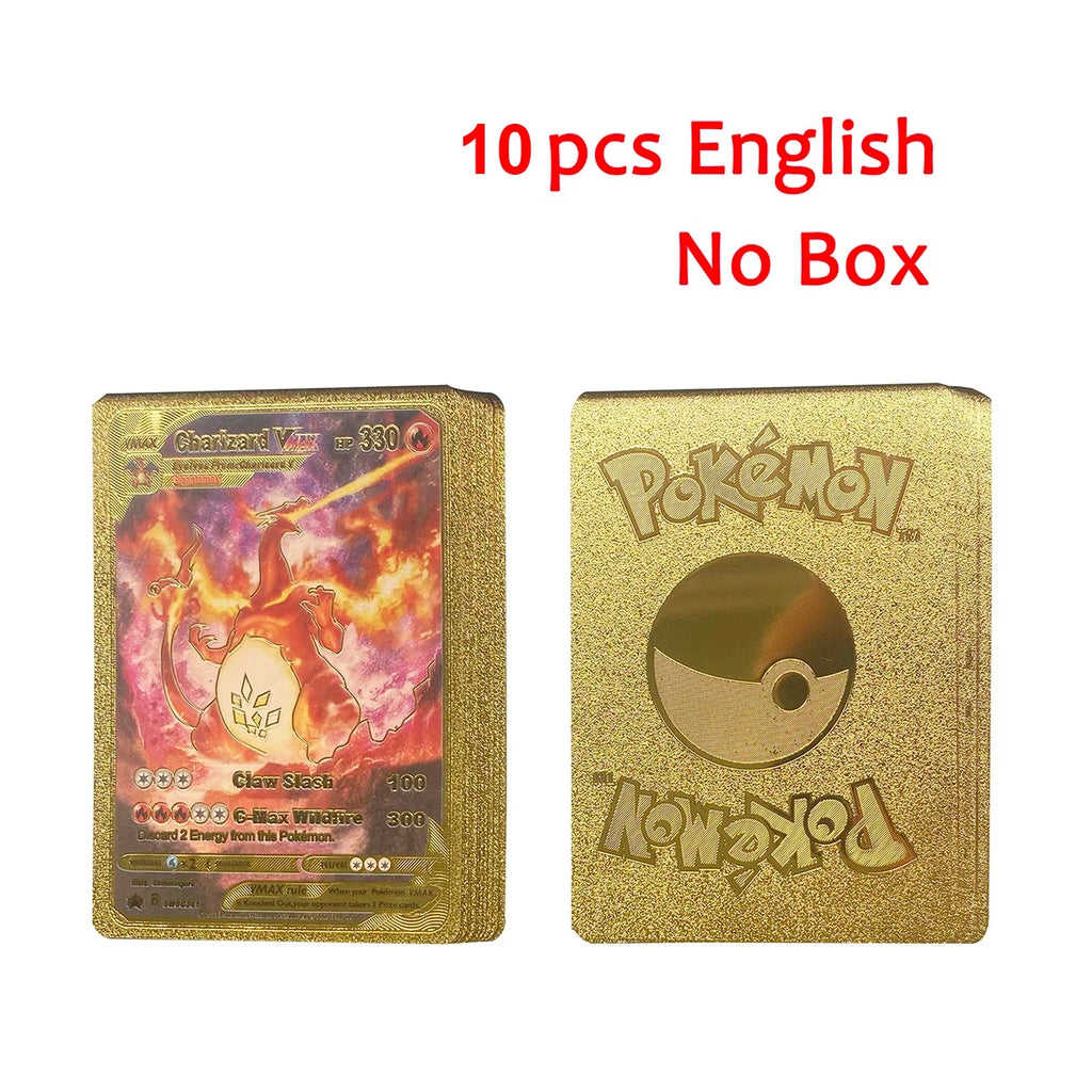 Pokemon VMAX & GX Gold Foil Flash Cards – Pikachu, Charizard, Multilingual Game Battle Collection