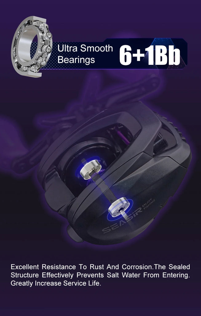 Seasir ZERO-VX Ultralight BFS Baitcasting Reel – 133g, 7.6:1 Gear Ratio, 6+1BB, Max Drag 4kg | Fresh & Saltwater Fishing Reel