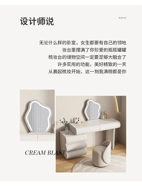 Mirror Drawers Vanity Table with Chair – Modern Bedroom Makeup Storage Organizer