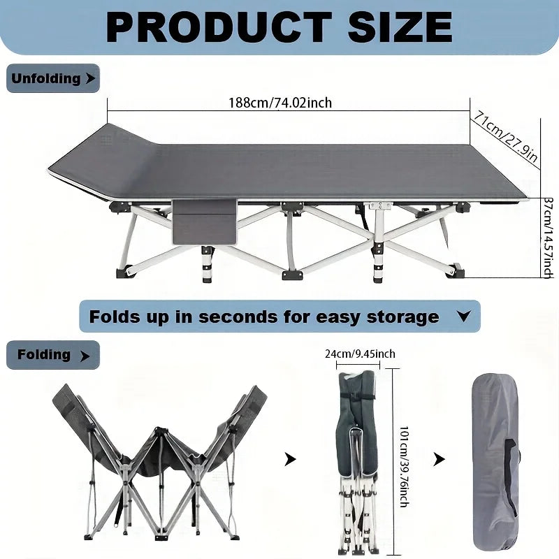 75 Inch Outdoor Folding Bed – Heavy-Duty Portable Camping & Guest Bed
