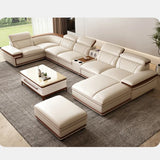 MINGDIBAO Italian Genuine Leather L-Shaped Sofa Set with Adjustable Headrests, Bluetooth Speaker & Wireless Charging thumbnail 1
