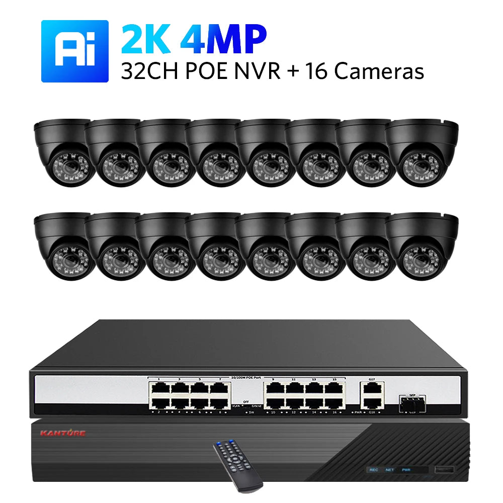 KANTURE 32CH 8MP 4K CCTV Camera System with AI Human Detection – Indoor & Outdoor POE Dome Cameras, Night Vision Security Kit