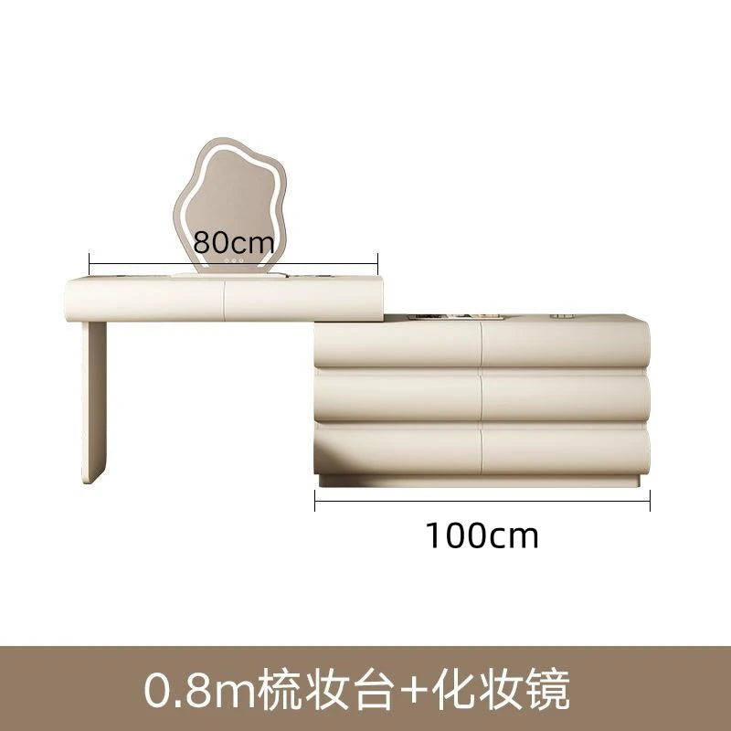 Mirror Drawers Vanity Table with Chair – Modern Bedroom Makeup Storage Organizer