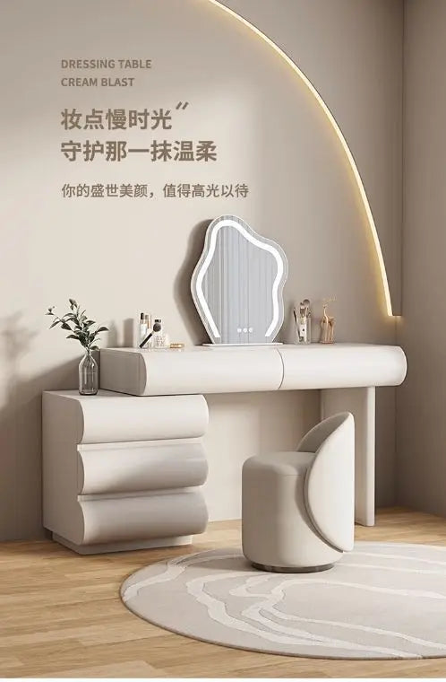 Mirror Drawers Vanity Table with Chair – Modern Bedroom Makeup Storage Organizer