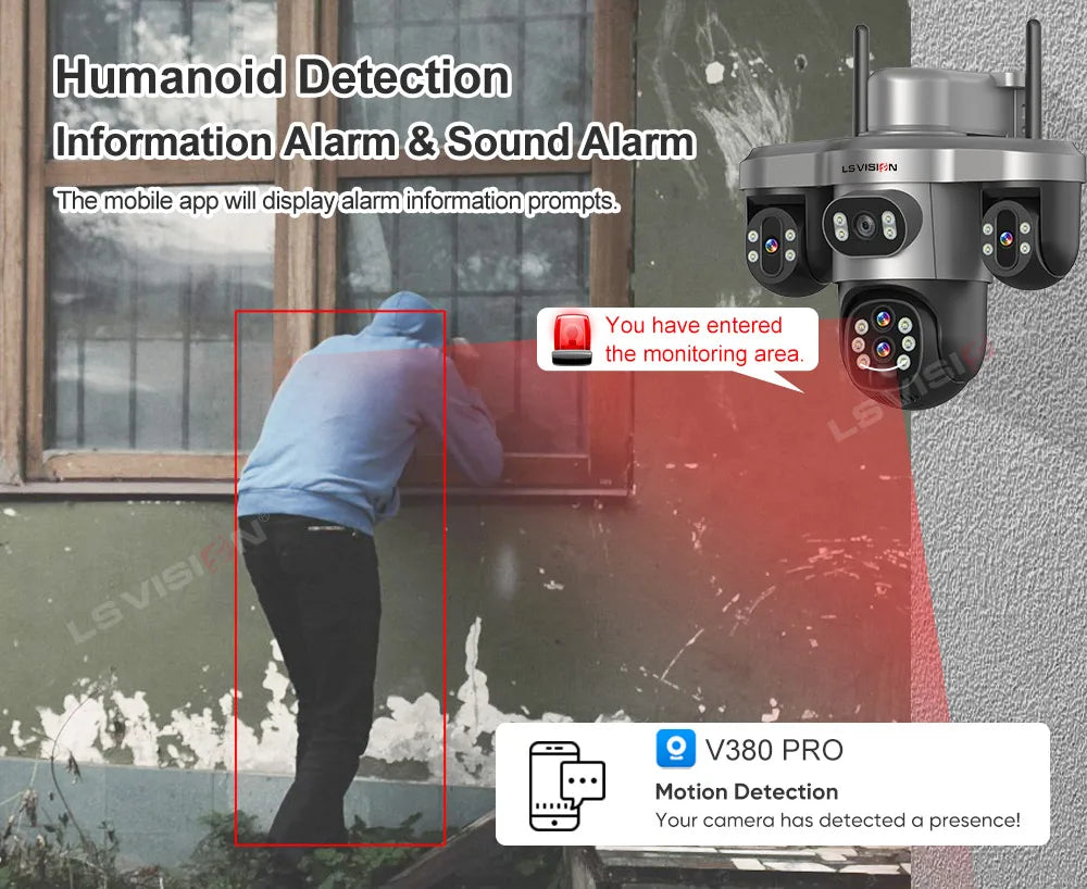 LS VISION 20MP 4-Lens Three Screen 4G/WiFi Solar Security Camera with 10X Optical Zoom and Auto Tracking