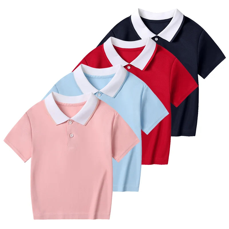 Children's Summer Color Matching Polo Shirt – Casual Short Sleeve Top for Boys & Girls