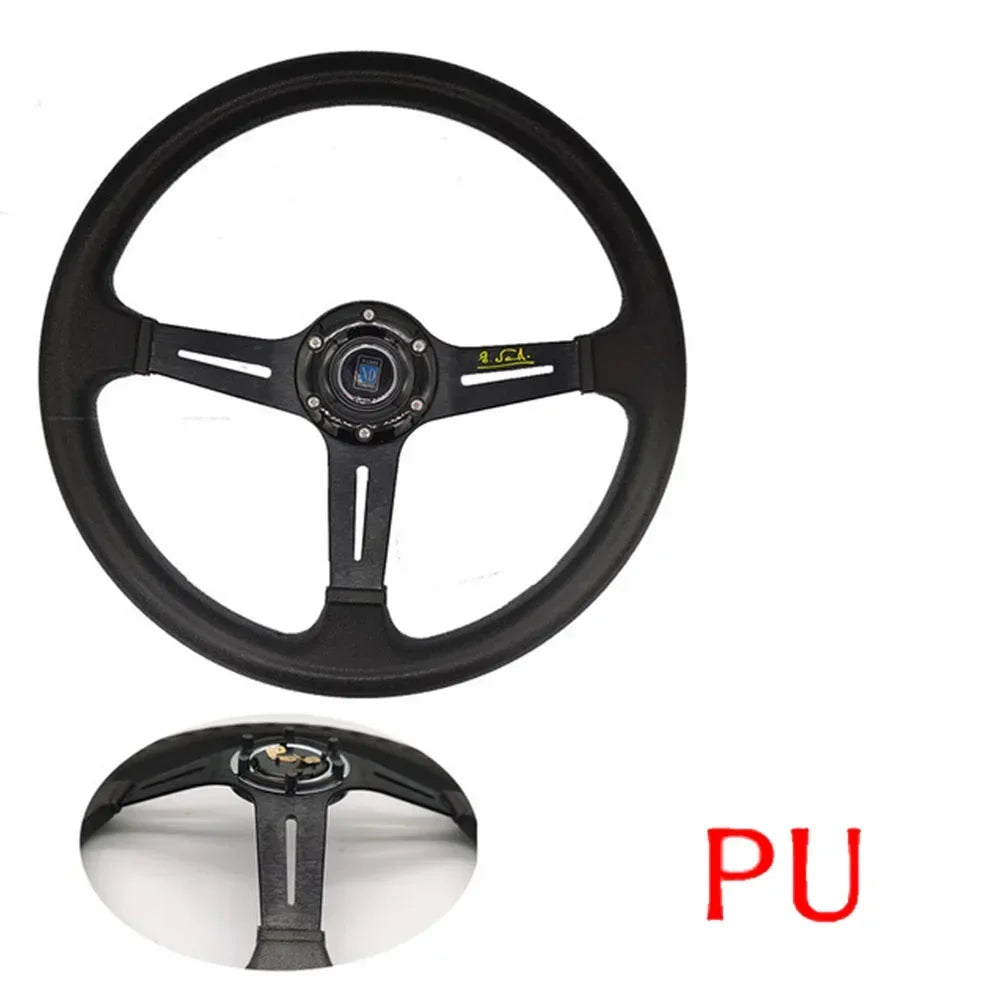 Universal 14 Inch Racing Steering Wheel Deep Dish PU Leather Drift Steering Wheel with ND Logo – Black