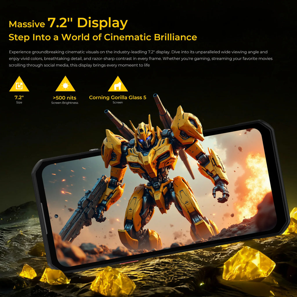 OUKITEL WP60 Rugged Smartphone 7.2” HD+ Display, 10000mAh, 108MP Camera, 48GB+512GB, Android 15, NFC, 120Hz