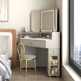 Luxury Solid Wood Corner Dressing Table with Mirror and Stool – Modern Minimalist Bedroom Furniture thumbnail 3