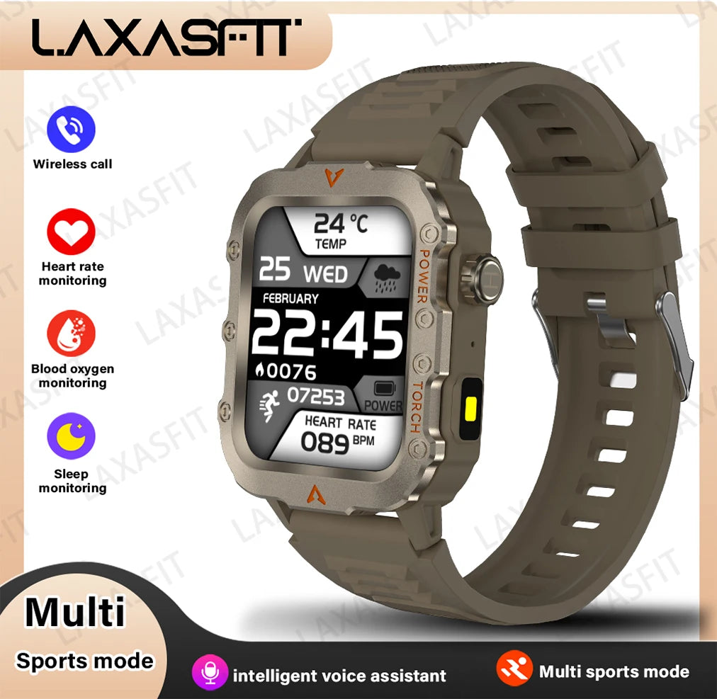 LAXASFIT Q11 Men’s Smart Watch with LED Flashlight, Fitness & Health Monitoring