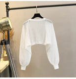 Lantern Sleeve Ice Silk Knitted Cardigan for Women – Summer Thin Loose Fit Outerwear with Slip Dress Sun Protection thumbnail 9