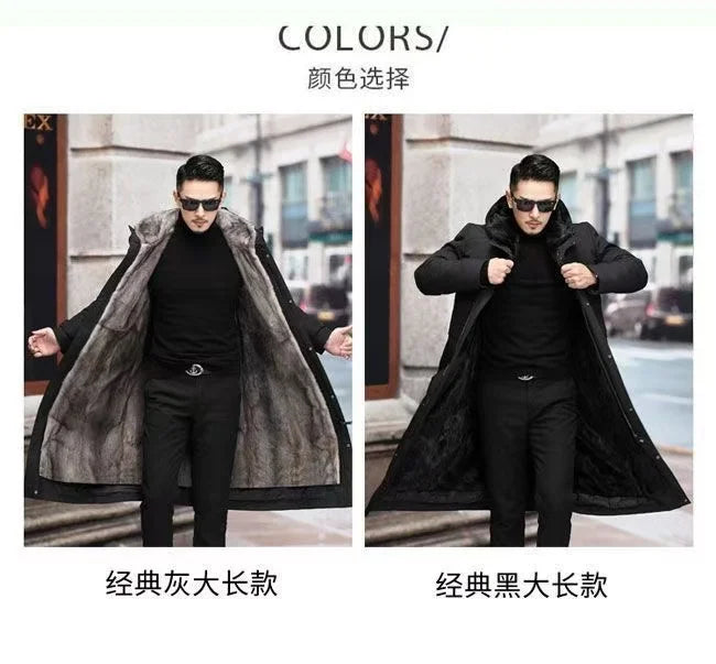 Men’s Detachable Fur One-Piece Winter Coat – Thick Faux Mink Fur Lined