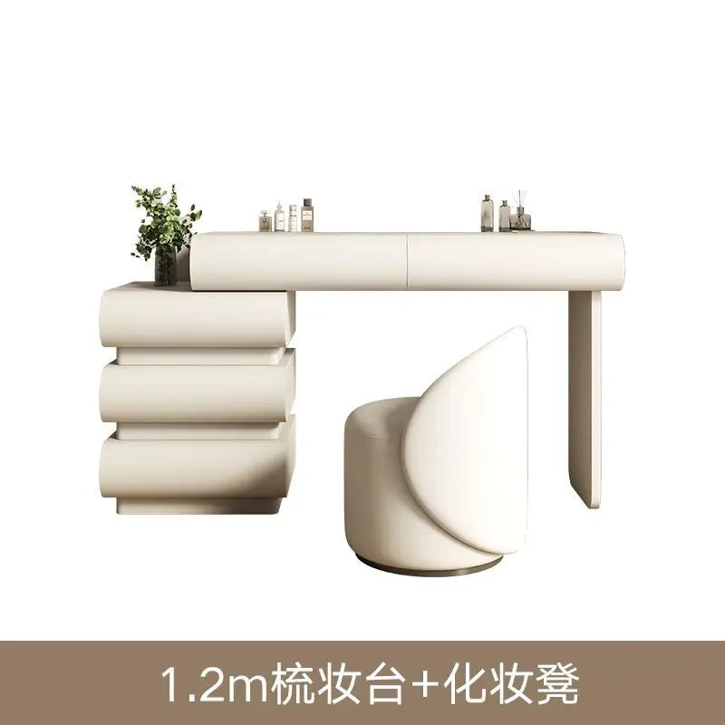 Mirror Drawers Vanity Table with Chair – Modern Bedroom Makeup Storage Organizer