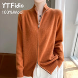 100% Wool Women’s Zipper Turtleneck Sweater – Casual Loose Knit Cardigan for Autumn/Winter thumbnail 1