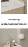 Luxury Modern Nightstand with Drawer, Glossy Marble Top, Gold Metal Legs, Faux Leather Bedside Table thumbnail 11
