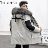 Real Mink Fur Inner Coat Men 90% Down 10% Feather Winter Mid-Length Jacket with Hood and Fox Fur Collar thumbnail 4
