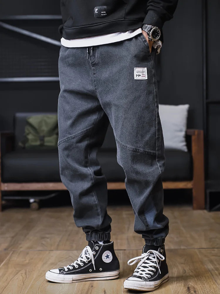 Men’s Plus Size Loose Harem Jeans – Streetwear Cargo Jogger Denim Pants