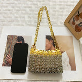 Silver Shiny Hand Woven Bead Sequin Crossbody Bag with Long Shoulder Strap for Women thumbnail 5