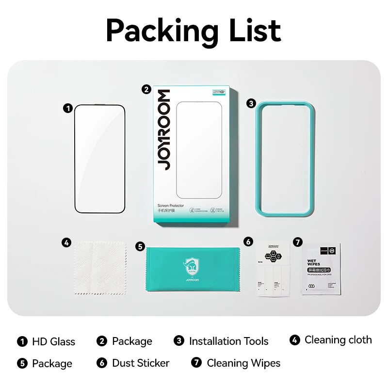 Joyroom HD Glass Screen Protector for iPhone 16/15/14/13/12/11 Pro Max – Full Coverage Tempered Glass (1/2/3pcs)
