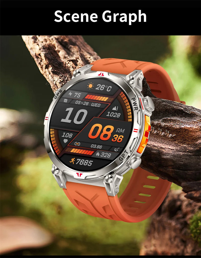 Outdoor Sports Smartwatch for Men – GPS, 1.56-inch AMOLED, 5ATM Waterproof, 650mAh Battery, Compass & HD Call