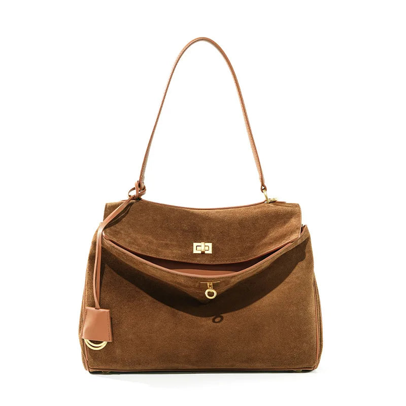 Women’s Genuine Suede Leather Large Capacity Shoulder Tote Bag Luxury Casual Handbag