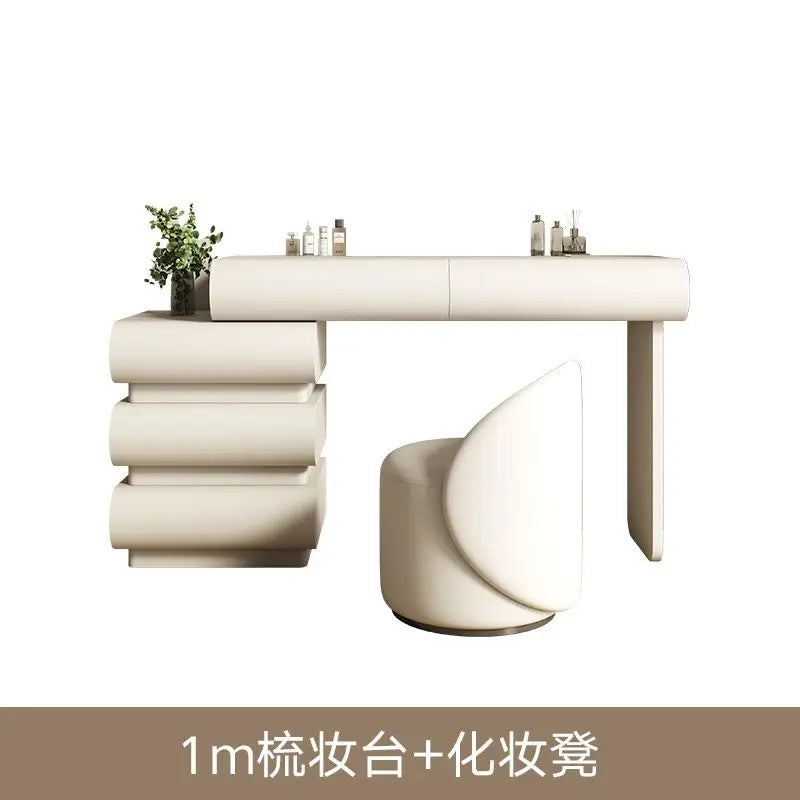 Mirror Drawers Vanity Table with Chair – Modern Bedroom Makeup Storage Organizer