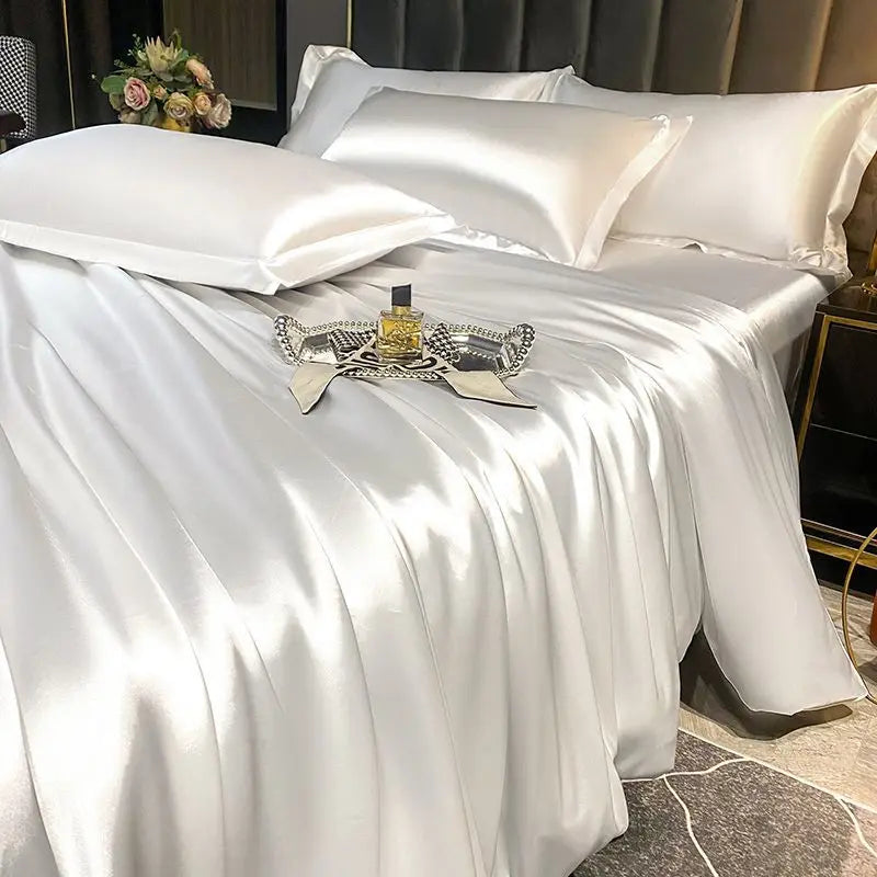 Nordic Silk Rayon Bedding Set 3/4/5 Piece Duvet Cover Bed Sheet Pillowcase Solid Luxury Twin Full Queen King Family Size