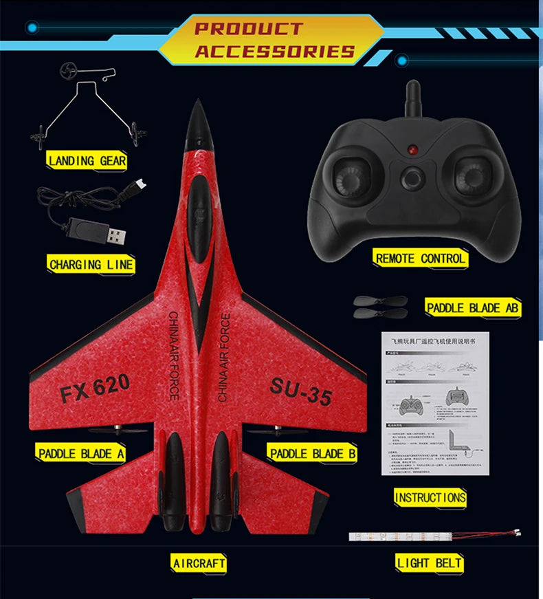 RC Foam Aircraft SU-35 Fighter Plane 2.4G Remote Control Glider for Kids and Adults