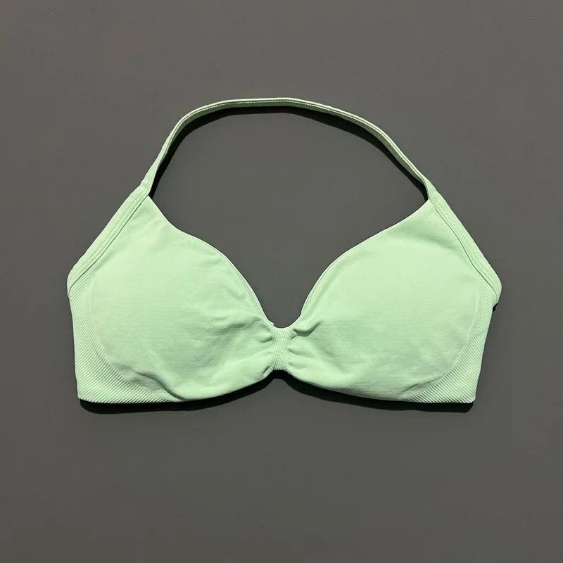 Strappy Backless Sports Bra for Women – Push-Up Yoga & Gym Top with Removable Cups