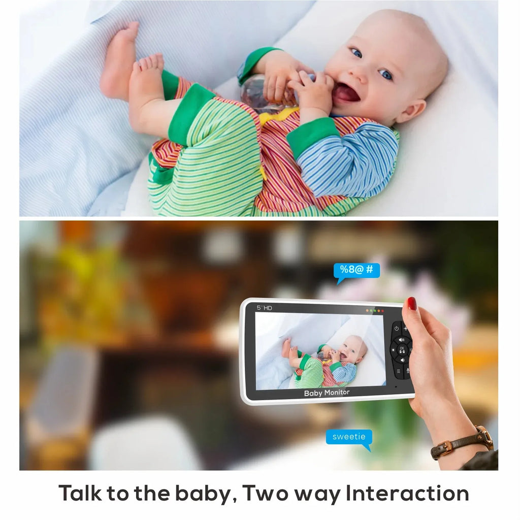 5-Inch Video Baby Monitor with Camera and Audio, 4X Zoom, 22Hrs Battery, 1000ft Range, 2-Way Audio, Temperature Sensor & Lullaby