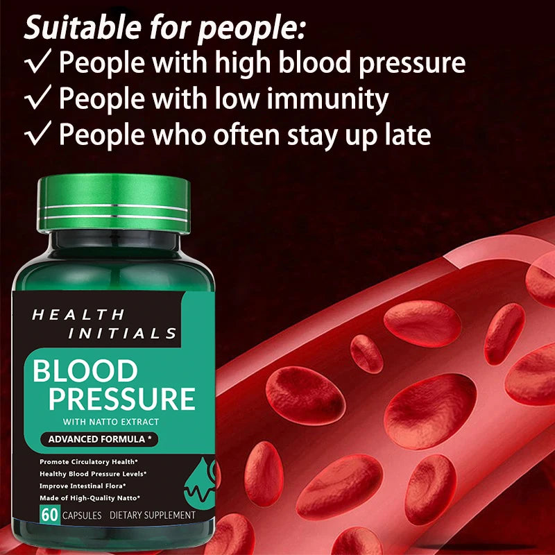 Nattokinase Capsules – Blood Vessel Cleanse, Dissolve Blood Clots, Lower Blood Pressure, Prevent Arteriosclerosis, Improve Vascular Health – 60 Capsules