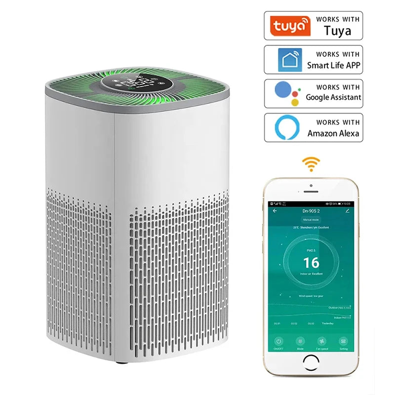 Smart WiFi Air Purifier with HEPA Filter, Tuya App & Alexa Control – Portable Home Air Cleaner with PM2.5 Display