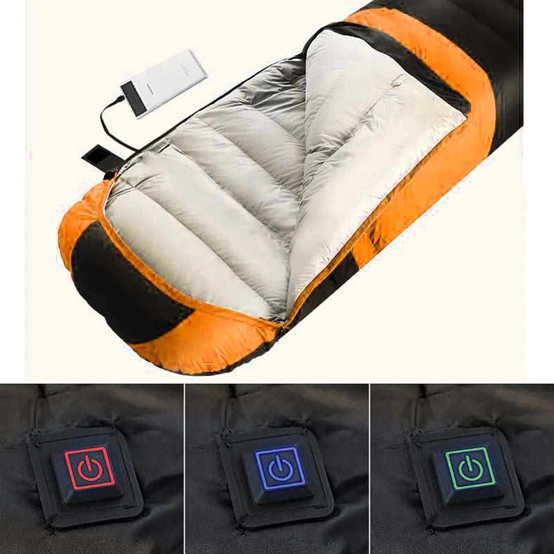 USB Heated Winter Camping Sleeping Bag – Down Cotton Ultralight Thermal Pad with 3-Stage Heating