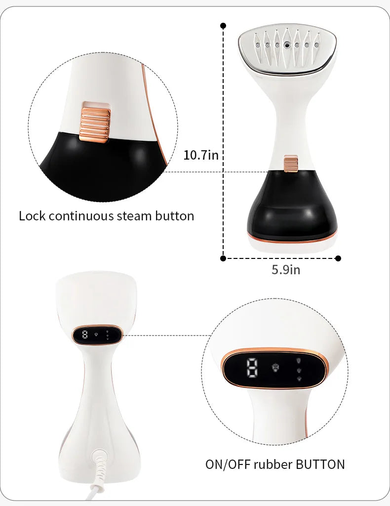 1800W Handheld Garment Steamer with Touch Screen Control and 320ml Water Tank