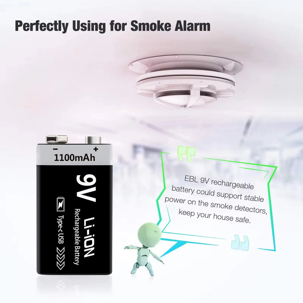 MATOV 9V 1100mAh USB Rechargeable Li-ion Battery – Type-C Charging | Long-Lasting Power for RC, Multimeters, Alarms & More