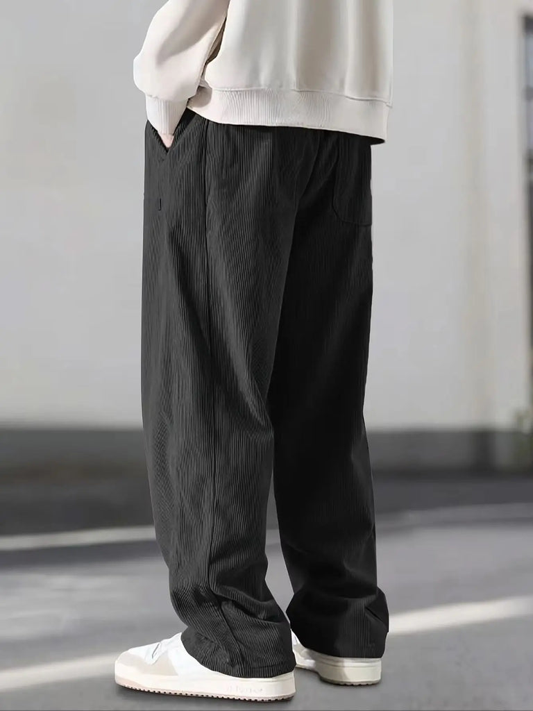 Men’s Corduroy Casual Pants Loose Fit Baggy Streetwear Trousers with Drawstring