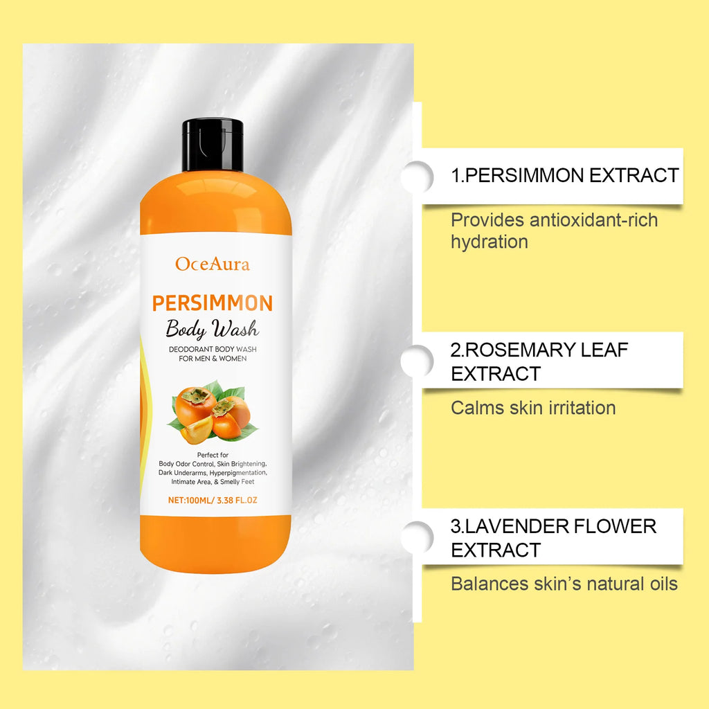 OceAura Persimmon Body Wash Odor Control Exfoliating Shower Gel 100ml 200ml 300ml