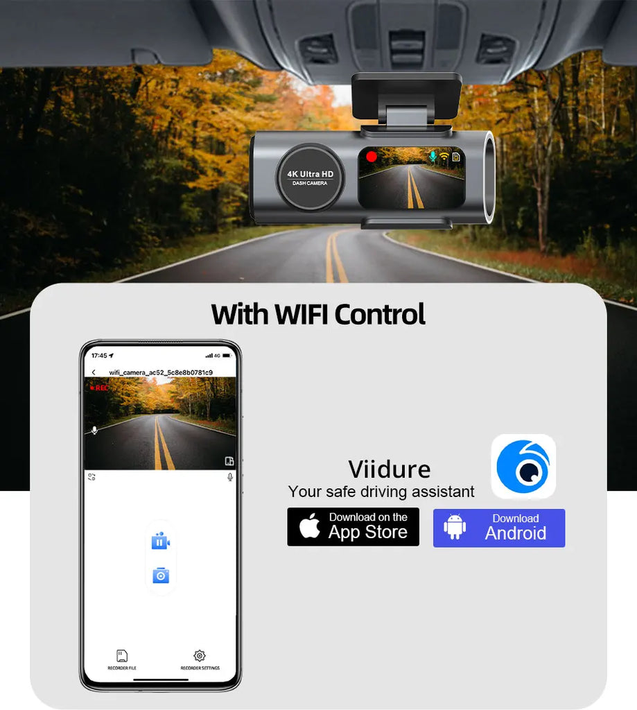 Dash Cam 4K UHD Car DVR with Night Vision, Built-In Wi-Fi, GPS & 24H Parking