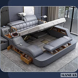 MANBAS Luxury King Size Genuine Leather Smart Bed with Massage, Storage, USB & Projector thumbnail 23