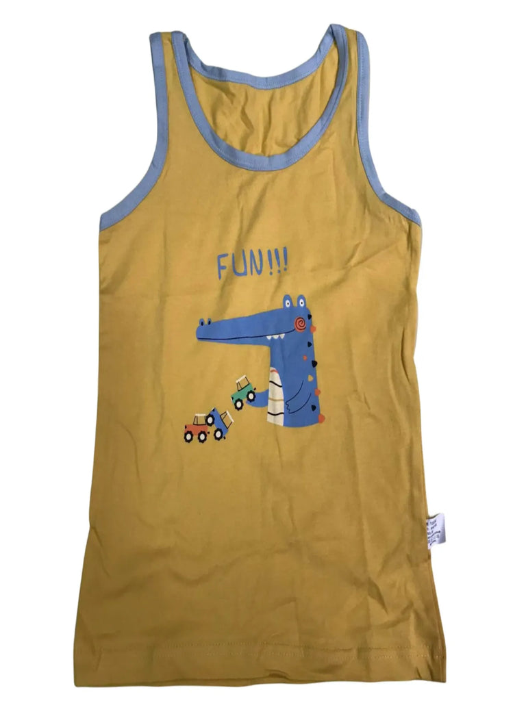 Boys Cartoon Dino Car Cotton Tank Top Singlet Underwear – Kids Summer Undershirt 3-10T