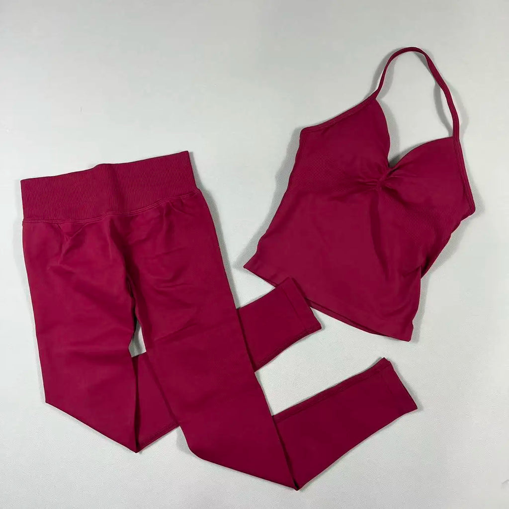 Women’s Seamless Yoga Gym Set – Backless Tank Top & High Waist Scrunch Shorts (2PCS)