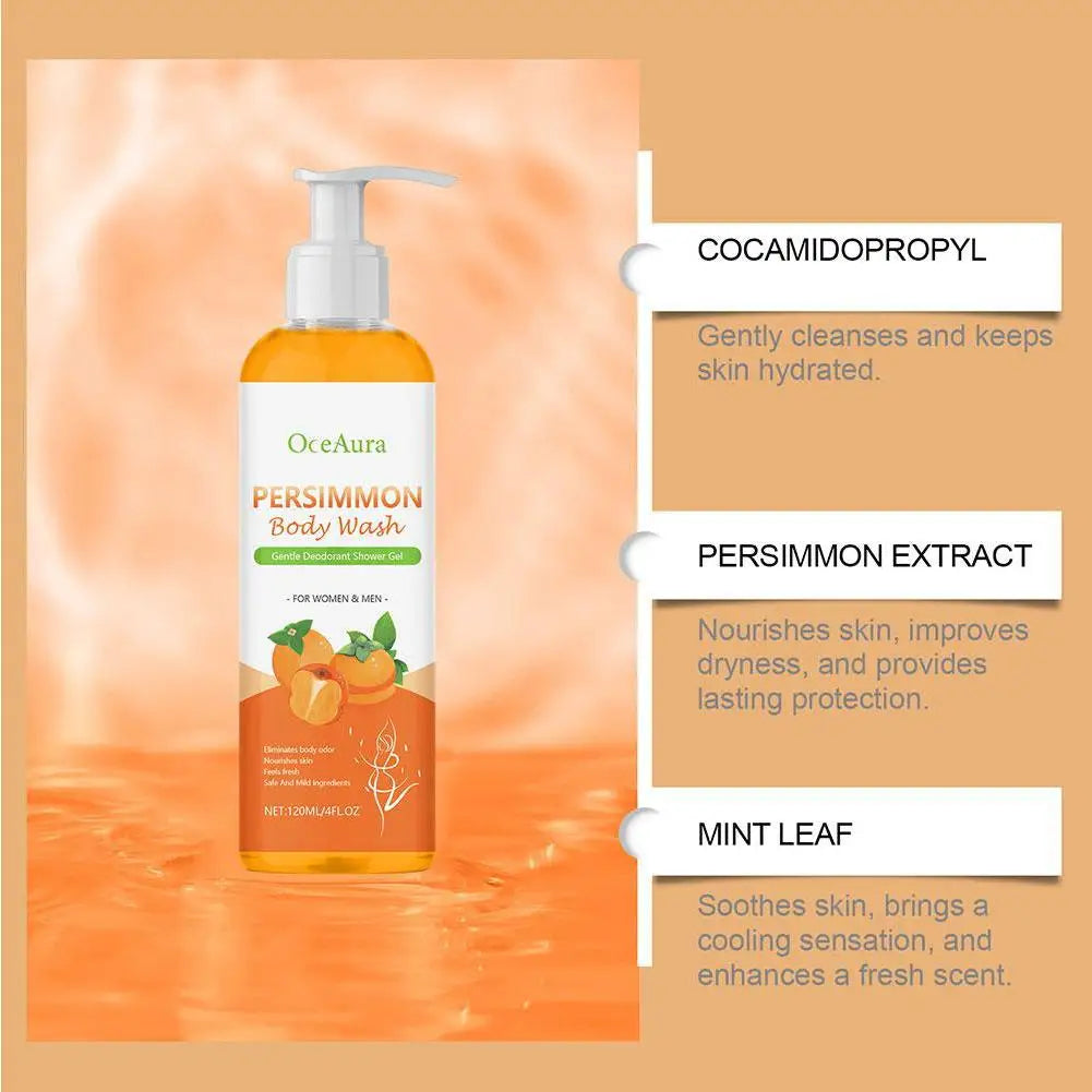 Persimmon Body Wash for Odor Control & Moisturising Cleanse – 120ml Deodorizing Shower Gel