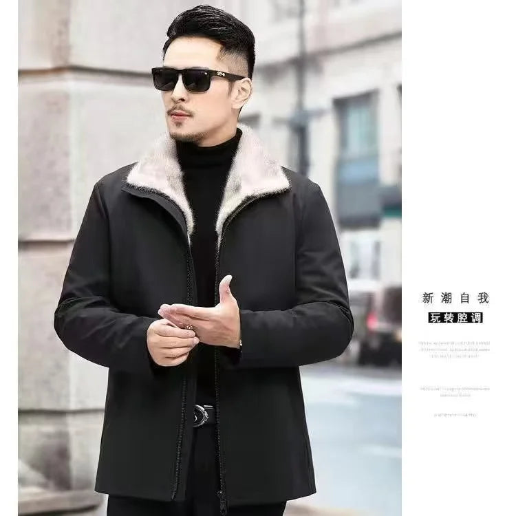 Men’s Detachable Fur One-Piece Winter Coat – Thick Faux Mink Fur Lined