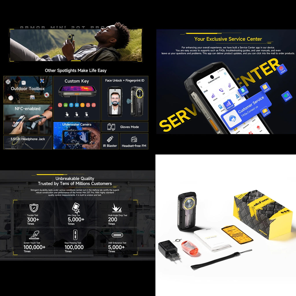 Ulefone Armor Mini 20T Pro Rugged 5G Smartphone 4.7" Display 8GB+256GB Thermal Imaging NFC LED Light Android 14 6200mAh