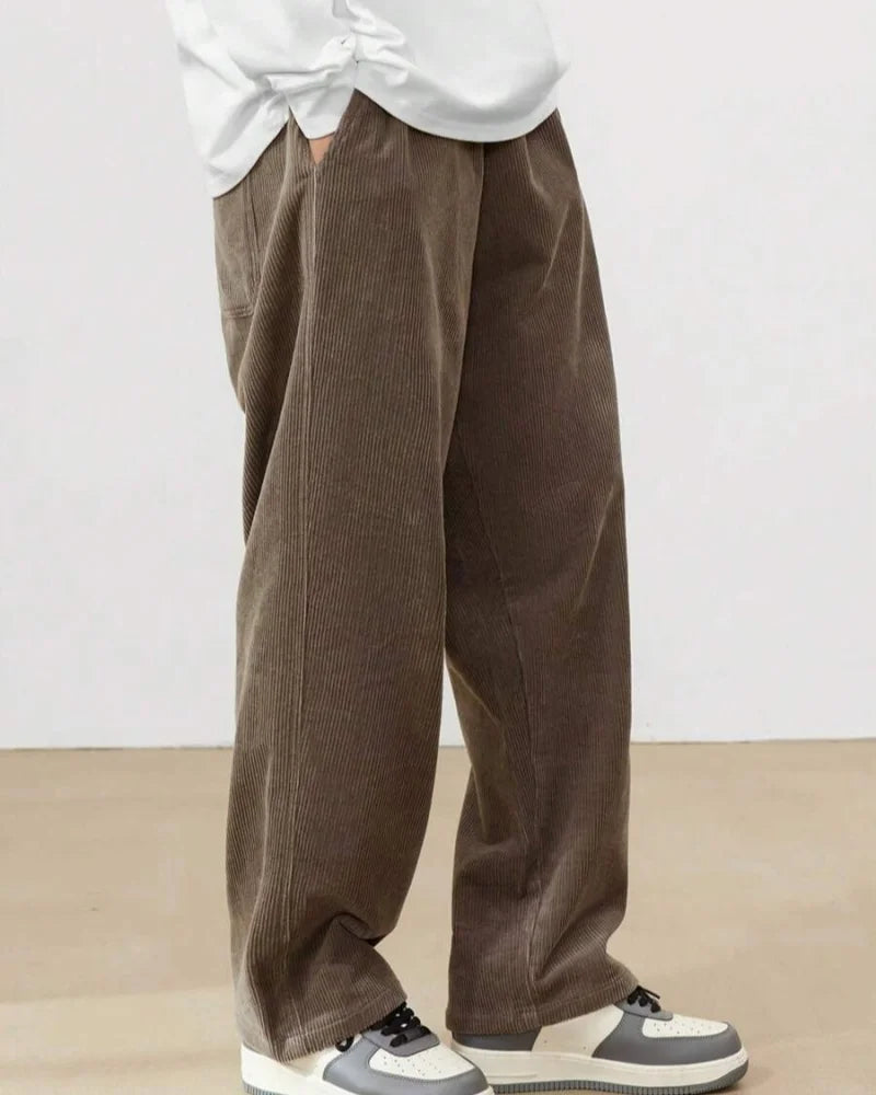 Autumn Men’s Corduroy Casual Pants – Loose Fit Straight Leg Streetwear with Elastic Waist