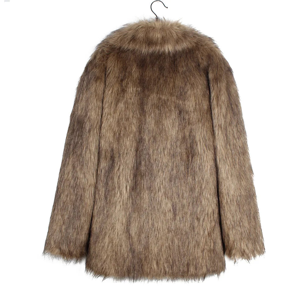 Men’s Faux Fox Fur Jacket Coat – Thick Shaggy Winter Outerwear
