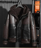 Men’s Natural Sheepskin Leather Jacket with Real Fur Hood – Winter Wool Lined Fur Coat thumbnail 23