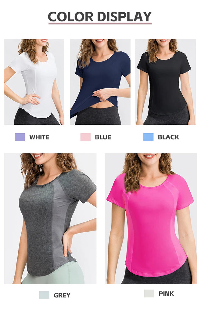 Women’s Breathable Quick-Dry Yoga Top – Short Sleeve Fitness & Workout T-Shirt
