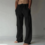 Men's Cotton Linen Long Pants Summer Solid Color Breathable Linen Trousers Male Casual Elastic Waist Casual Pants Harajuku Trous thumbnail 6