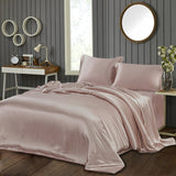 Bed Sheet Set 22mm 100% Mulberry Silk Seamless Fitted Sheet Duvet Cover Pillowcases – Dark Blue Silvery Colors thumbnail 9